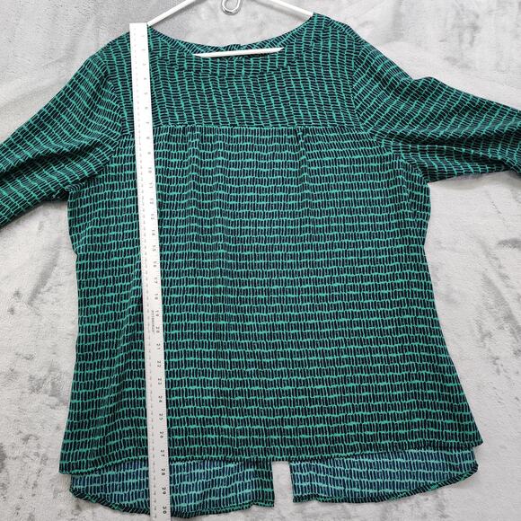 Banana Republic Top Womens Size XL Green Blue Back Button Crop Slit Sleeve - Picture 9 of 10